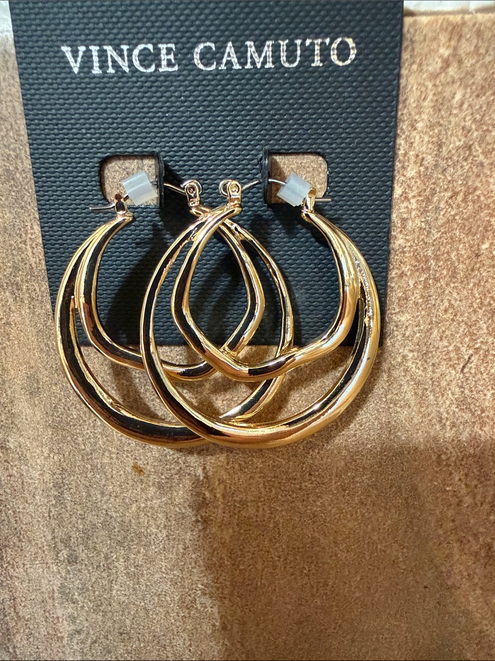 Vince Camuto Shiny Gold Interlocking Double Hoop Earrings